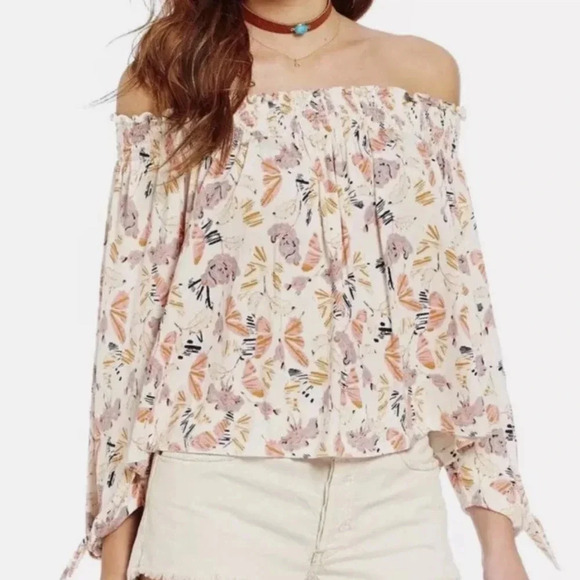 Free People New Women’s M Lexington Ivory Floral Off The Shoulder Top - Picture 1 of 7